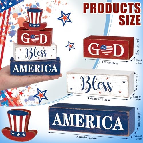 Moucuny 4 Pcs Patriotic 4th of July Centerpieces 250th Anniversary - Image 3