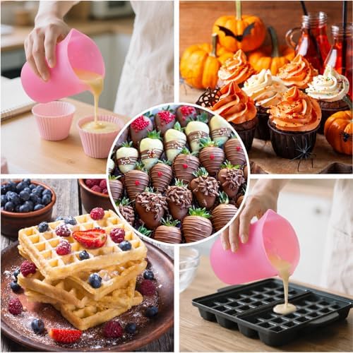 Palksky Silicone Cups for Melting Chocolate, 4PCS Pink Silicone Measuring Cups with 1 Cup & 1.5 Cup Capacity, Reusable Baking Supplies for DIY Chocolate Molds, Melting Chocolate - Image 7