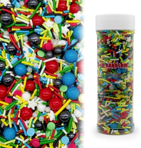 Blue & Red & Green & Yellow Sprinkles Mix Size Pearls Comic Book Themed Cake Decorations Cupcake Toppers Perfect for Wedding Party Valentine Christmas Supplies 4.58OZ by KandlrikMagicSprinkles