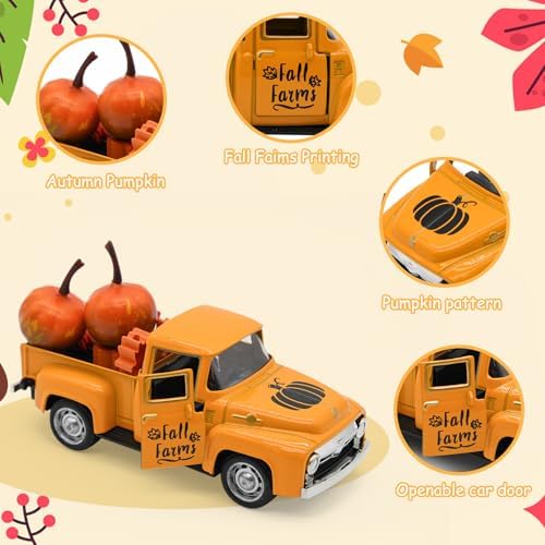 Thanksgiving Truck Decor, Fall Metal Pumpkin Truck, Harvest Decorations - Image 4