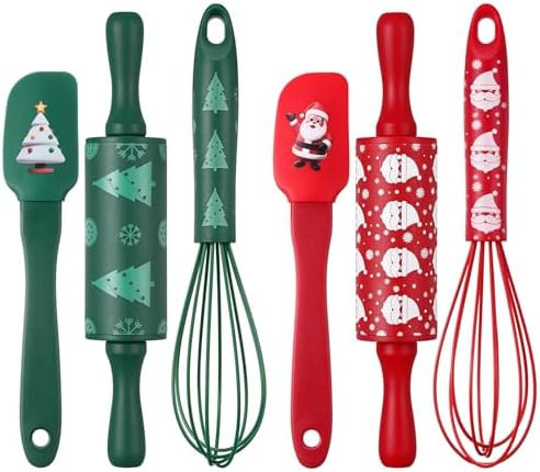 Christmas Spatula Whisk Rolling Pin, 6 Pcs, Green,Red by Acellegic