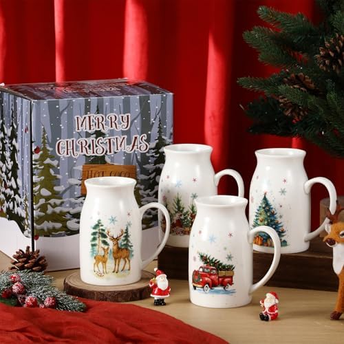 Hushee Christmas Mugs Set of 4 with Gift Box, 13.5 oz, Watercolor - Image 2