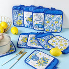 Jingmore 12 Pcs Lemon Pot Holders with Pocket Italian Amalfi Coast Blue and White Potholders Chinoiserie Lemon Hot Pads and Oven Mitts Gloves Housewarming Gifts for Summer Kitchen Baking Cooking - Image 3