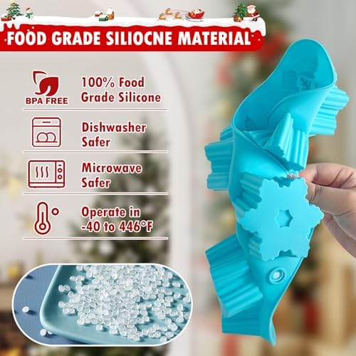 HKNMTT Snowflake Christmas Silicone Mold 12 Cavity for Holiday Soap Chocolate Cocoa Bomb Ice Candy Oreo Covered Jello Xmas Winter Wax, Oven Safe Baking Frozen Food Grade Moulds DIY Candle Craft Set - Image 5