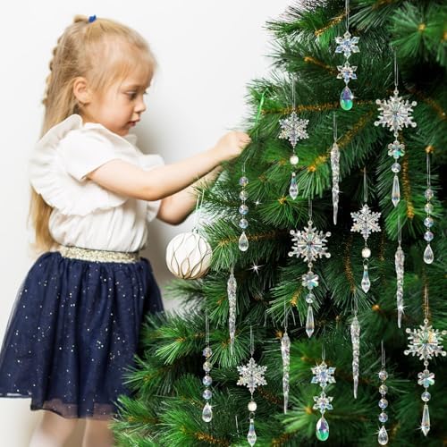Crystal Christmas Tree Ornaments, 32pcs Iridescent Acrylic Snowflake Icicle - Image 6