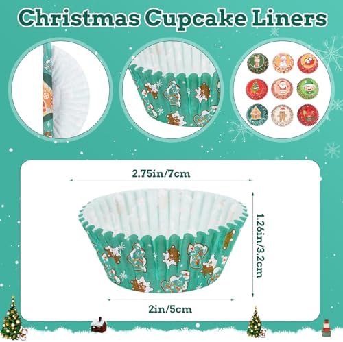 SANNIX 450pcs Christmas Cupcake Liners, Christmas Santa Snowman Gingerbread - Image 2