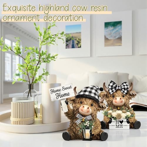 2 Pcs Farmhouse Highland Cow Figurines, Home Sweet Home Decor - Image 5