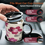Topadorn 17oz Ceramic Travel Mug with Lid, Pink Floral Coffee Mug for Women - Image 3