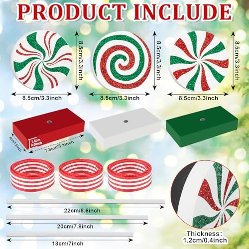 3 Pieces Christmas Table Decorations Wood Candy Set, Red and Green Christmas Tiered Tray Decor,Rustic Candy Table Decorations for Home Tables (Red and Green) - Image 2
