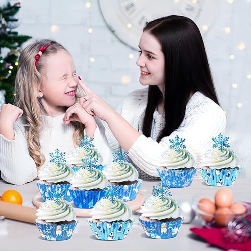 SANNIX 450pcs Winter Christmas Cupcake Liners Snowflakes Cupcake Wrappers - Image 6