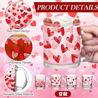Bokon 4 Pcs Valentine Glass Coffee Mugs, 12 oz, Red Heart - Image 3
