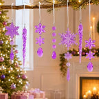 32pcs Crystal Christmas Ornaments for Christmas Tree Decorations-Purple Hanging Acrylic Snowflake and Icicle Ornaments with Drop Pendants for Xmas Winter Wonderland New Year Party Decorations Supplies - Image 5