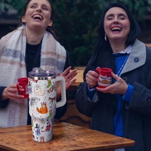 Christmas Tumbler with Handle and Straw Lid 40 oz,Cute Merry Xmas Cat Lovers Gifts for Women Vacuum Insulated Leak Proof Tumbler,Winter Holiday Accessories Stainless Steel Coffee Cup Mug - Image 2