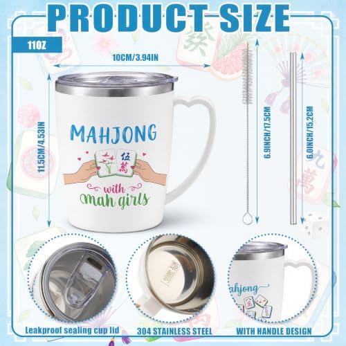 Didaey 6 Pcs Mahjong Tumbler with Lid Straw, 11 oz, Stainless Steel Cups - Image 2