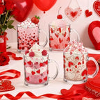 Bokon 4 Pcs Valentine Glass Coffee Mugs, 12 oz, Red Heart - Image 4