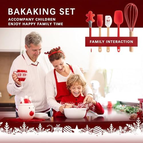 Christmas Baking Supplies, Mini Kitchen Utensils Set – 5 Piece Small Cooking Set with Whisk,Spatula,Pastry Brush,Spoon & Cookie Tongs – Festive Red Mini Baking Set Gift for Holiday Family Fun - Image 3