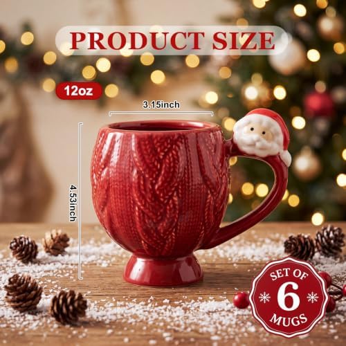 Layhit 6 Pcs Christmas Coffee Mug Set 12 oz Red Sweater Ceramic Mugs - Image 2