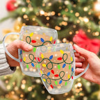 JarThenaAMCS Christmas Double Wall Glass Coffee Mugs 12Oz Colorful Xmas Light Bulb Insulated Glasses Clear Espresso Cups with Handle for Winter Holiday Supplies, Set of 2 - Image 7