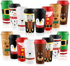 SiliFine 16 Pcs Christmas Coffee Cups with Lids 16 oz Reusable Travel Mugs by SiliFine