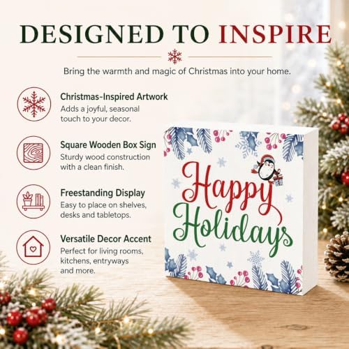 Happy Holidays Wood Box Sign, Colorful Christmas Decor for Tabletop Shelf - Image 4