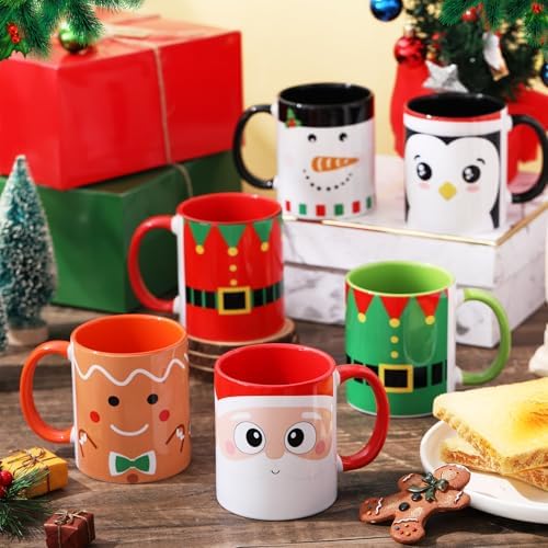 Sliner 11 oz Christmas Coffee Mug Set of 6 with Handle | Funny Xmas Designs Ceramic Mugs, Santa Elf Snowman Penguin Gingerbread Man, Xmas Decorations, Housewarming Holiday Party Gift - Image 6