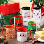 Sliner 11 oz Christmas Coffee Mug Set of 6 with Handle | Funny Xmas Designs Ceramic Mugs, Santa Elf Snowman Penguin Gingerbread Man, Xmas Decorations, Housewarming Holiday Party Gift - Image 6