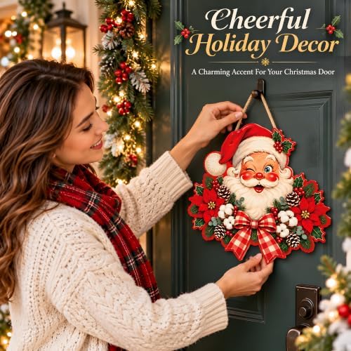 Christmas Decorations - Winking Santa Claus Wooden Sign for Front Door - Image 5