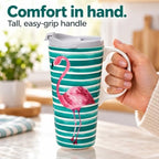 Topadorn 17oz Ceramic Travel Mug with Lid, Flamingo Coffee Mug with Handle - Image 6
