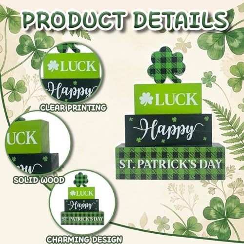 4Pcs st patricks day decorations, Wooden Table Decor for St. Patrick's Day - Image 3