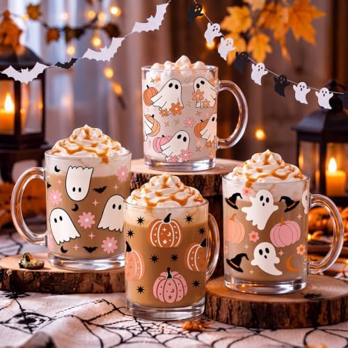 Bokon 4 Pcs Halloween Glass Coffee Mugs with Handle, 12 oz - Image 5