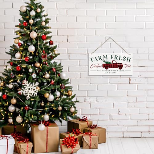 Farm Fresh Christmas Trees Wood Sign, Christmas Hanging Wood Sign, Winter Decorative Wall Signs, Rustic Winter Wooden Door Signs, Farmhouse Outdoor Wooden Xmas Decor, Xmas Wall Alt - Image 5