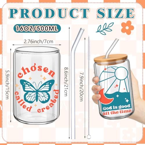 SiliFine 6 Pcs Christian Tumblers for Women 16 oz Jesus Glass Cups Tumbler with Lid and Straw Spring Christian Mothers Day Gifts for Women Gilrs VBS Birthday Party Gifts - Image 3