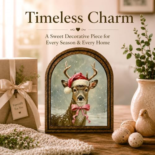 Santa Deer Arched Table Sign, Rustic Christmas Farmhouse Decor - Image 3