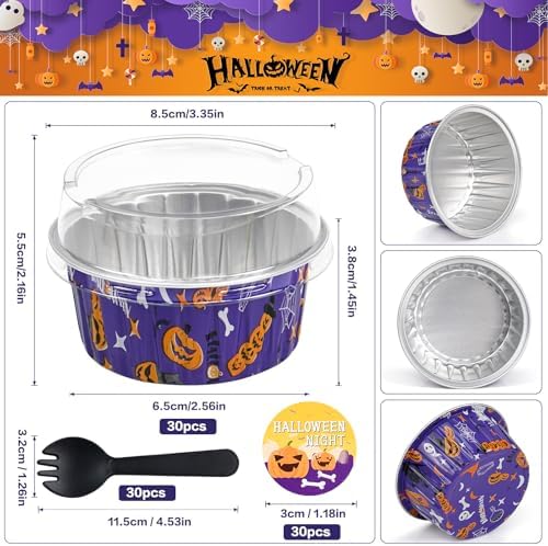 Halloween Mini cake pans with lids, Aluminum Mini Baking Cups, Purple Round - Image 2
