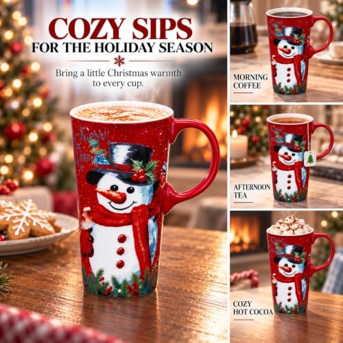 Topadorn Christmas Ceramic Travel Mug with Lid , 17 oz Snowman Coffee Cup - Image 6