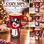 Topadorn Christmas Ceramic Travel Mug with Lid , 17 oz Snowman Coffee Cup - Image 6