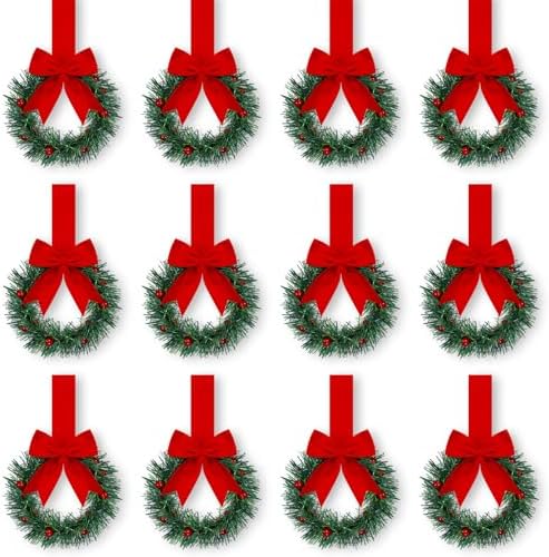 Retrowavy 12 Pcs Small Christmas Kitchen Cabinet Wreaths with Ribbon by Retrowavy