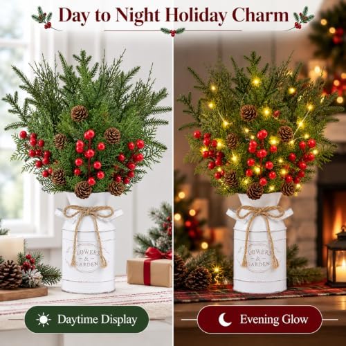 Christmas Table Decor with Metal Pot, Winter Xmas Centerpieces for Tables - Image 3