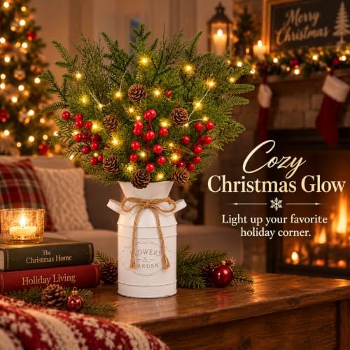 Christmas Table Decor with Metal Pot, Winter Xmas Centerpieces for Tables - Image 7