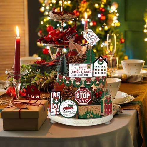 Funnymoom 17 Pcs Christmas Tiered Tray Decor Winter Tiered Tray Decor Set - Image 4