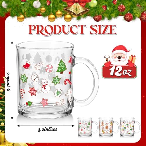 Vesici 24 Set Christmas Glass Mugs Set, 12oz Coffee Cups with Handles - Image 2