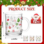 Vesici 6 Set Christmas Glass Mugs Set, 12oz Coffee Cups with Handles - Image 2