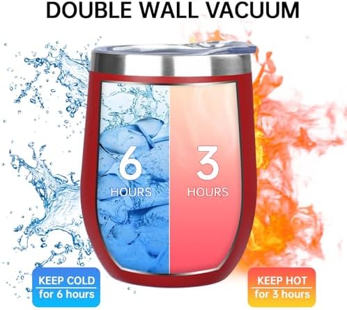 MEZMUT 12 Oz Insulated Wine Tumbler with Lid Wine Glass Coffee Cup(Red,1) - Image 5