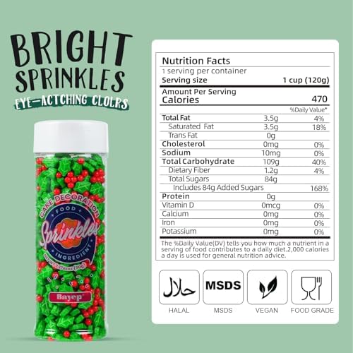 Christmas Holly and Berry Sprinkles, 4.2 oz Edible Red and Green Holiday Sprinkles for Cookie & Cake Decorations Xmas Baking, Cupcakes Topper - Image 2