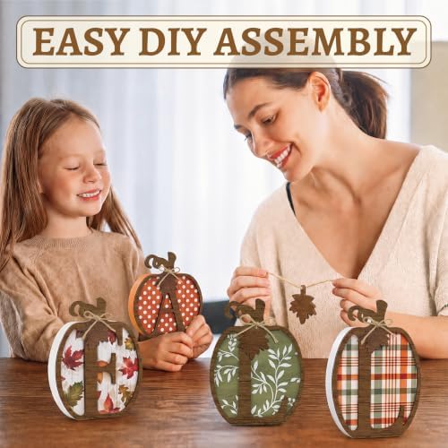 4 Pcs Fall Pumpkin Decor, Wooden Autumn Fall Decorations for Home - Image 5