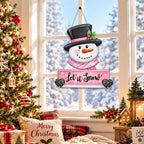 Christmas Decorations Winter Pink Snowman Hanging Wooden Front Door Sign - Image 6