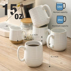 HASENSE Coffee Mugs, 15oz Clay-Infused White Ceramic Coffee Cups Set of 4 - Image 2