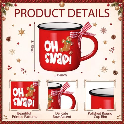 Christmas Gingerbread Man Mugs Set of 6 Winter Hot Cocoa Mug Gifts - Image 3
