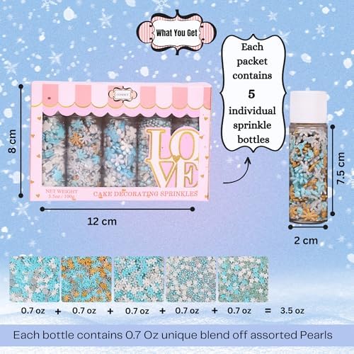 Confect Christmas Sprinkles | Mix Blue White & Silver Pearls | Flower & Star | Gold Snowflake Sprinkles | Cake Decorating Sprinkles - 5 Oz - Image 5