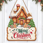 Christmas Decorations Gingerbread House Hanging Wooden Front Door Sign by GUDIO